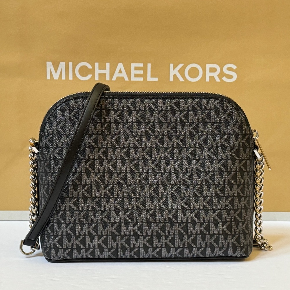 Michael Kors Jet Set Travel Medium Dome Crossbody Bag MK Silver/Black - Picture 3 of 7